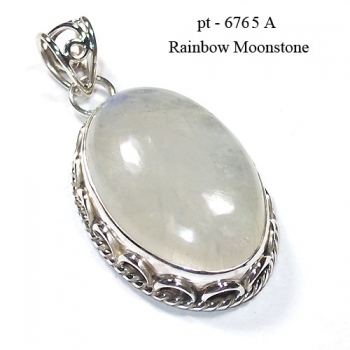 Blue fire rainbow moonstone pure silver pendant